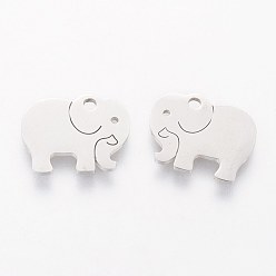 Stainless Steel Color 304 Stainless Steel Charms, Elephant, Stainless Steel Color, 10.7x13.9x1mm, Hole: 1.5mm