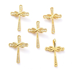 Real 18K Gold Plated Brass Micro Pave Clear Cubic Zirconia Pendants, Long-Lasting Plated, Cross with Infinity, Real 18K Gold Plated, 30.5x21x3mm, Hole: 5x3mm