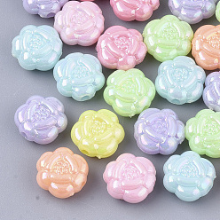 Mixed Color Opaque Acrylic Beads, AB Color Plated, Flower, Mixed Color, 10.5x10x5.5mm, Hole: 1.8mm, about 1612pcs/500g