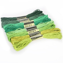 Зеленый 8 мотки 8 градиентные цвета 6 хлопчатобумажная нить для вышивания в слоях, нитки для вышивки крестиком, для шитья своими руками, зелёные, 1.2 мм, около 8.20 ярдов (7.5 м) / моток, 1 моток/цвет