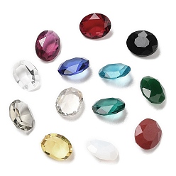 Mixed Color Pointed Back Glass Rhinestone Cabochons, Faceted, Oval, Mixed Color, 10x8x4~4.5mm
