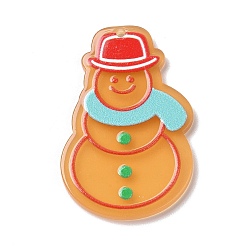 Snowman Printed Acrylic Pendants, for Christmas, Snowman Pattern, 39.5x28x2mm, Hole: 1.6mm