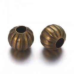 Antique Bronze Iron Corrugated Beads, Nickel Free, Antique Bronze, Round, 8mm in diameter, hole: 3mm, about 1563pcs/1000g