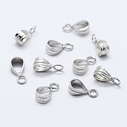 Platinum Rhodium Plated 925 Sterling Silver Pendant Bails, with S925 Stamp, Platinum, 13.5x7.5x5mm, Hole: 2mm and 6x8mm