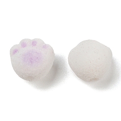 Фиолетовый Бусины из флокированной смолы, печать кошачьей лапы, фиолетовые, 12x12.5x11 мм, отверстие : 1.8 мм