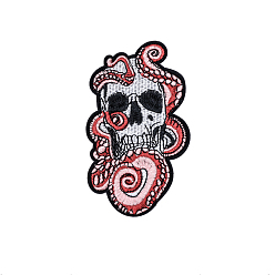 Light Coral Computerized Embroidery Cloth Iron on/Sew on Patches, Costume Accessories, Snake+ with Skull, Light Coral, 107x63mm