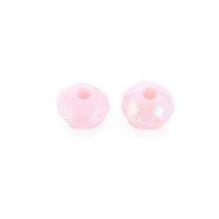 Pink Perles acryliques opaques, de couleur plaquée ab , facettes rondelle, rose, 6mm, Trou: 1.5mm, environ6200 pcs / 500 g.