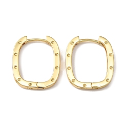 Real 18K Gold Plated Brass Oval with Polka Dot Hoop Earrings for Woman, Real 18K Gold Plated, 23x20x2.5mm, Pin: 1mm