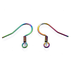 Rainbow Color Ионное покрытие (ip) 304 французские крючки для серег из нержавеющей стали, плоские крючки для серег, провод уха, с бисером и горизонтальной петлей, Радуга цветов, 16.5x17~18 мм, отверстие : 2 мм, 22 датчик, штифты : 0.6 мм
