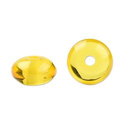 Amarillo Abalorios de resina, imitación de cera de abeja, plano y redondo, amarillo, 8x4.5 mm, agujero: 1.6~1.8 mm