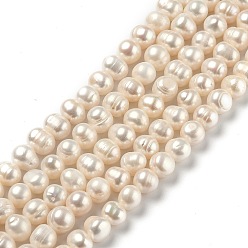 Bisque Natural Cultured Freshwater Pearl Beads Strands, Round, Bisque, 8~11mm, Hole: 0.6mm, about 42pcs/strand, 13.98 inch(35.5cm)
