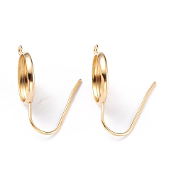Golden 304 Stainless Steel Earring Settings, with Vertical Loop, Flat Round, Golden, Tray: 12mm, 25mm, Hole: 1.8mm, 20 Gauge, Pin: 0.8mm