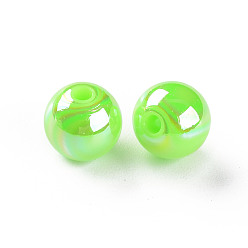 Citron Vert Perles acryliques opaques, de couleur plaquée ab , ronde, lime, 10x9mm, Trou: 2mm, environ940 pcs / 500 g