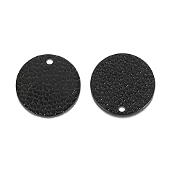 Electrophoresis Black 304 Stainless Steel Charms, Textured, Laser Cut, Flat Round, Electrophoresis Black, 15x1.6mm, Hole: 1mm