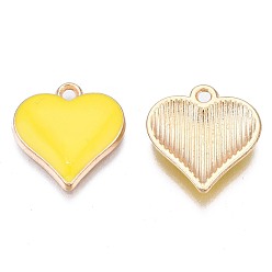 Yellow Alloy Enamel Pendants, Cadmium Free & Nickel Free & Lead Free, Light Gold, Heart, Yellow, 17x16x3mm, Hole: 1.6mm