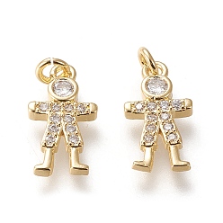 Real 18K Gold Plated Brass Micro Pave Cubic Zirconia Charms, Long-Lasting Plated, Boy, Clear, Real 18K Gold Plated, 14.5x8x2.3mm, Hole: 2.2mm