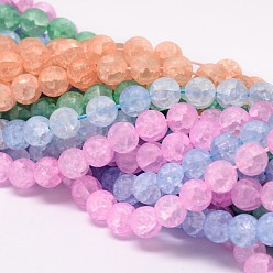 Mixed Color Synthetic Crackle Quartz Bead Strands, Round, Dyed, Frosted, Mixed Color, 8mm, Hole: 1mm, about 50pcs/strand, 15.75 inch