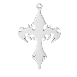 Stainless Steel Color Stainless Steel Pendants, Cross Charms, Stainless Steel Color, 35x21mm, Hole: 1.2mm