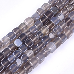 Dark Gray Natural Agate Beads Strands, Dyed, Cube, Dark Gray, 7~8x7~8x7~8mm, Hole: 1mm, about 50pcs/strand, 14.1 inch