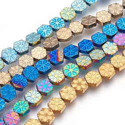 Mixed Color Electroplated Non-magnetic Synthetic Hematite Beads Strands, Polish, Snowflake, Mixed Color, 6x7x2mm, Hole: 1mm, about 62pcs/strand, 15.74 inch(40cm)