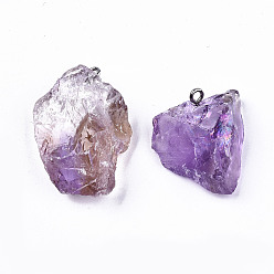 Amethyst Natural Amethyst Pendants, Rough Raw Stone, with 304 Stainless Steel Loops, Nuggets, 25~45x20~31x10~20mm, Hole: 2mm