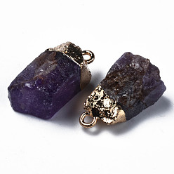 Amethyst Natural Amethyst Pendants, with Golden Brass Findings, Rack Plating, Cube, 18~21x9~12x9~13mm, Hole: 1.6mm