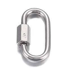 Stainless Steel Color 304 Stainless Steel Screw Carabiner Lock Charms, for Necklaces Making, Oval, Stainless Steel Color, 26x13x2mm, Screw: 7x4.5mm