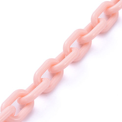 Pink Handmade Opaque Acrylic Cable Chains, Pink, 15x9x3mm, 39.37 inch(1m)/strand