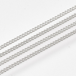 Platinum Iron Curb Chains, with Spool, Soldered, Platinum, 1.6x1.2x0.3mm, about 100yard/roll