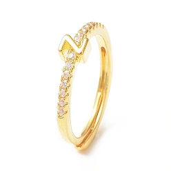 Letter Z Clear Cubic Zirconia Initial Letter Adjustable Ring, Golden Brass Jewelry for Women, Letter.Z, Inner Diameter: 18mm