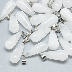 Cristal de Quartz Pendeloques de cristal de quartz naturel, avec cliquet en acier inoxydable, larme, 28~30x10~12mm, Trou: 6x4mm
