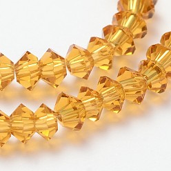 Gold Faceted Bicone Transparent Glass Bead Strands, Gold, 5x3mm, Hole: 1mm, about 99pcs/strand, 11.8 inch