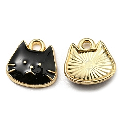 Black Golden Plated Alloy Charms, with Enamel, Cadmium Free & Nickel Free & Lead Free, Cat Shape Charms, Black, 11x11x3mm, Hole: 1.6mm