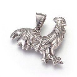 Stainless Steel Color 304 Stainless Steel Pendants, Rooster, Stainless Steel Color, 28.5x31.5x5.5mm, Hole: 5x7.5mm