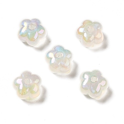Blanc Fumé Placage uv perles acryliques irisées arc-en-ciel, fleur, fumée blanche, 13.7x14x8.5mm, Trou: 2.6mm