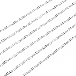 Silver Brass Paperclip Chains, Drawn Elongated Cable Chains, Soldered, with Spool, Long-Lasting Plated, Silver, 7.5x3x0.5mm, about 32.81 Feet(10m)/roll