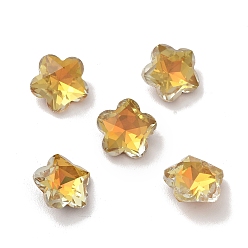 Topaz Mocha Style K9 Glass Rhinestone Cabochons, Pointed Back & Back Plated, Faceted, Plum Blossom, Topaz, 10x5mm