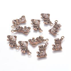 Red Copper Alloy Pendants, Cadmium Free & Nickel Free & Lead Free, Christmas Sock, Red Copper, 21x13x3mm, Hole: 2mm