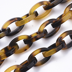 Verge D'or Chaînes de câbles en acétate de cellulose (résine) bicolores, Ovale Plat, pour la fabrication de bijoux, verge d'or, lien: 15x9x2.5 mm