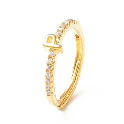 Letter P Clear Cubic Zirconia Initial Letter Adjustable Ring, Golden Brass Jewelry for Women, Letter.P, Inner Diameter: 18mm