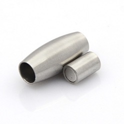 Stainless Steel Color 304 Stainless Steel Matte Surface Magnetic Clasps with Glue-in Ends, Barrel, Stainless Steel Color, 21x10mm, Hole: 5mm