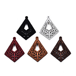 Mixed Color Spray Painted Wooden Pendants, Hollow Kite Charm, Mixed Color, 41x30.5x2.5mm, Hole: 1.5mm