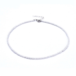 Белый Стекла семян бисера ожерелья, с 304 из нержавеющей стали Lobster Claw застежками, белые, 15.9 дюйм (40.5 см)