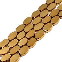 Golden Plated Glass Beads Strands, Oval, Golden Plated, 10x6x3mm, Hole: 1mm, about 54~60Pcs/strand, 20.47~23.62''(52~60cm)