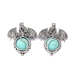 Synthetic Turquoise Synthetic Turquoise Pendants, Dragon Charms, with Rack Plating Antique Silver Plated Brass Findings, Cadmium Free & Lead Free, 47x37x19mm, Hole: 4mm