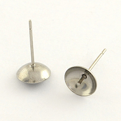Stainless Steel Color 304 Stainless Steel Post Stud Earring Findings, For Half Drilled Beads, Stainless Steel Color, 8mm, pin: 0.7mm