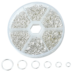 Silver 1 Box Iron Jump Rings Set, Mixed Sizes, Open Jump Rings, Round Ring, Silver, 18~21 Gauge, 4~10x0.7~1mm, Inner Diameter: 2.6~8mm, 10g/size, 6 sizes, about 1000pcs/box