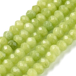 Green Yellow Dyed Natural Malaysia Jade Rondelle Beads Strands, Faceted, Green Yellow, 4x2~3mm, Hole: 1mm, about 115pcs/strand, 14 inch