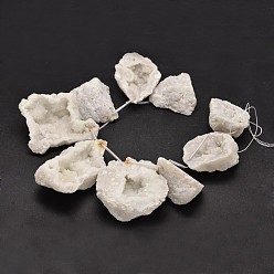 Белый Самородки натуральный druzy жеода кварцевые кристаллические шарики пряди, белые, 38~55x48~68x18~25 мм, отверстие : 1 мм, около 9 шт / нитка, 10.5 дюйм