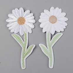 White Computerized Embroidery Cloth Iron on/Sew on Patches, Appliques, Costume Accessories, Flower, White, 100x48x1.5mm